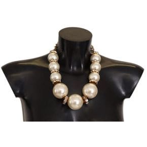 5388543 Dolce  Gabbana Elegant Faux ivory Charm Necklace with Crystal Womens Accents