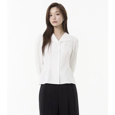 플라스틱아일랜드 오픈카라 볼륨소매 블라우스 (PR2WB433)