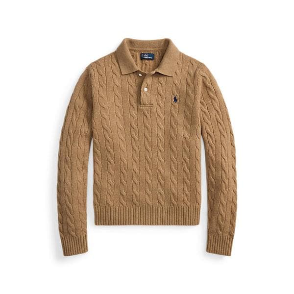 여성 케이블 니트 울 캐시미어 폴로 스웨터(WMPOSWENC021282260)