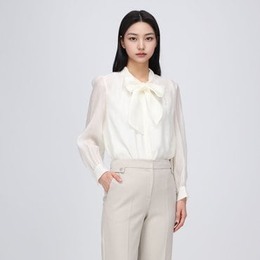 케네스레이디 시스루 쉬폰 리본 타이 블라우스 EVBLPA9600