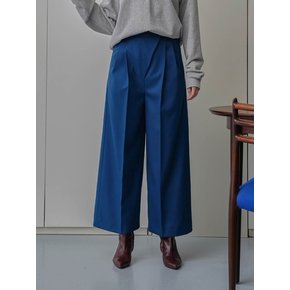 Diagonal Wool Wide Pants Blue-Green