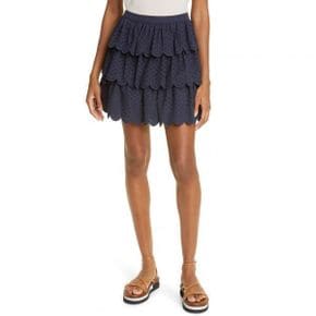 4109295 JASON WU Scallop Tiered Cotton Blend Eyelet Skirt