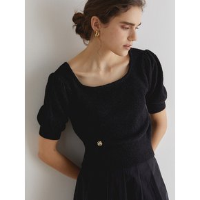 Metal Square Neck Knitwear_ Black