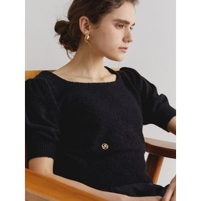 Metal Square Neck Knitwear_ Black