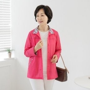 엄마옷 마담4060 꽃배색카라여름자켓-YJK2405003-중년여성의류 50대여...