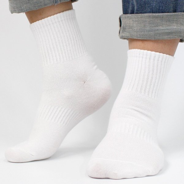 학생 여성 남성 무지 중목 양말 5켤레 세트 화이트 심플 데일리