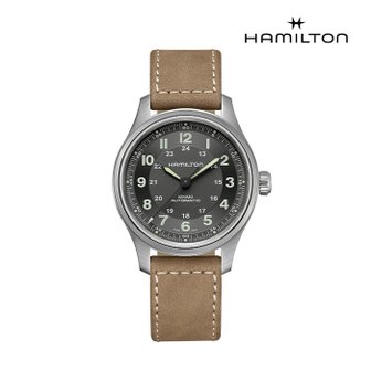 해밀턴 H70545550 카키 필드 티타늄 오토 42mm 브라운 송아지 가죽 스트랩 남성 시계