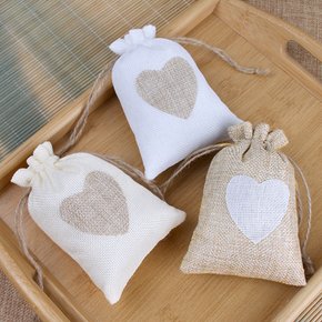 린넨 하트 복주머니 파우치 13X18cm X ( 5매입 )