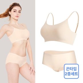 [하프클럽/라보라]라보라 심리스 퓨징 끈 스킨브라팬티 2종세트 BE 2A702