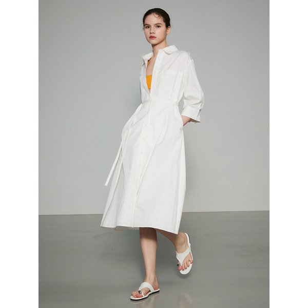Belted Relaxed Shirt Dress_White