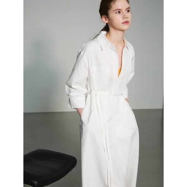Belted Relaxed Shirt Dress_White