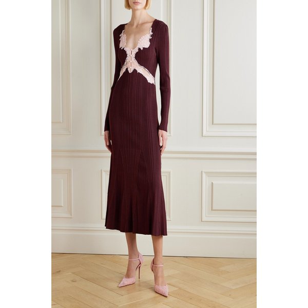 레이스 트림 리브 니트 미디 원피스 46376663162953076