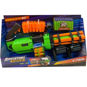 보드엠 Adventure Force V-Twin 전동 개틀링 벨트 다트 블래스터 - NERF 폼 다트와 호환 가능