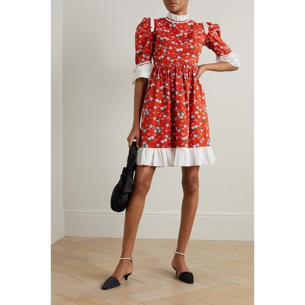 바체바 러플 프린트 코튼 포플린 미니 드레스 레드 1647597302471132