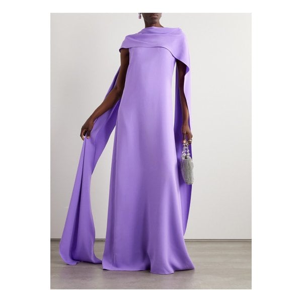 오스카 드 라 렌타 드레이프 스트레치 실크 크레이프 가운 퍼플 1647597338769196