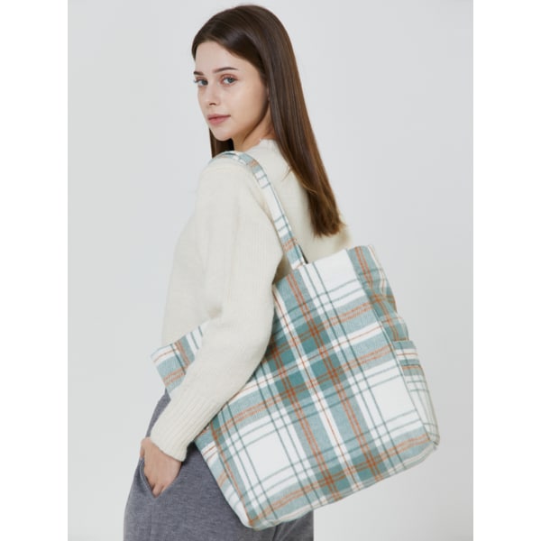 체크 코튼 포켓 에코 숄더백 (민트/체크)