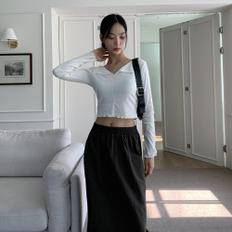 여자 가을 데일리 캐주얼 크롭 카라 티셔츠