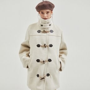 Wool High Neck Toggle Half Coat Ivory