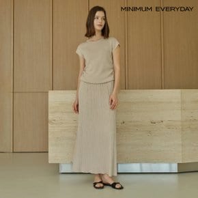 [미니멈 에브리데이]라운드넥 크롭 니트 플리츠 롱 스커트 셋업 (EB2OW040D)