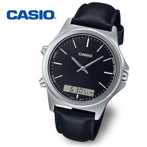 [정품] CASIO 카시오 듀얼타임 MTP-VC01L-1E 남성 가죽 손목시계