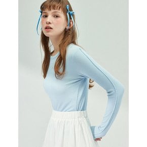 Picot Stitch Roundneck Long Sleeve T-Shirt_BLUE