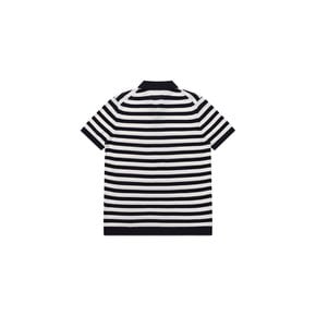 Polo Open Collar Stripe Short Sleeve Knit_White