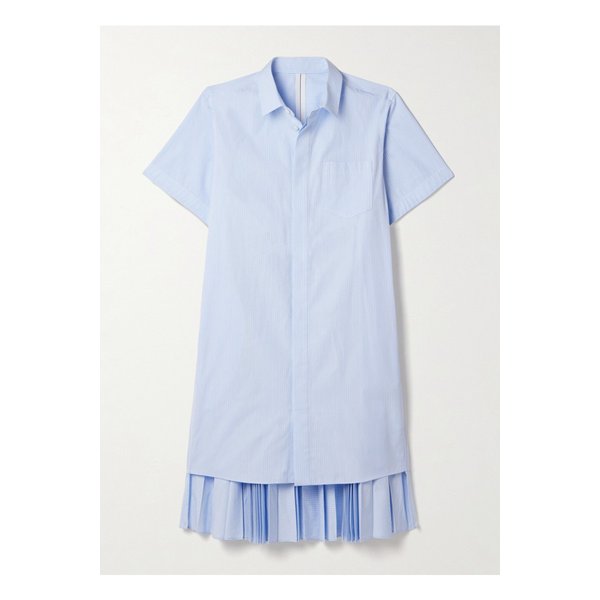 레이어드 플리츠 핀스트라이프 포플린 미디 셔츠 드레스 블루 1647597350169346