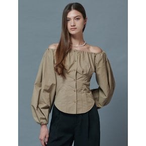 Ivy Cotton Off-Shoulder Blouse [Beige]