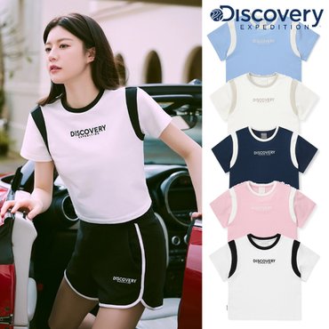 디스커버리 [정상가 59000원] 디스커버리 여성 애슬레저 크롭 티셔 반팔티셔츠 DWTR46041