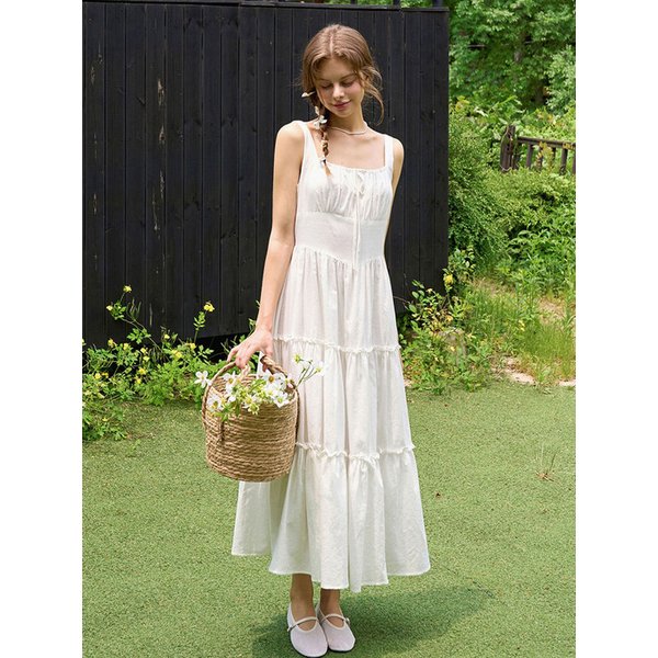 [7차리오더]Ribbon shirring sleeveless dress