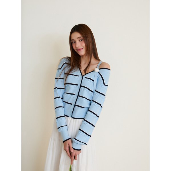 [BLUE LABEL] 로즈 원숄더 스트라이프 니트 가디건 ES2OKG01