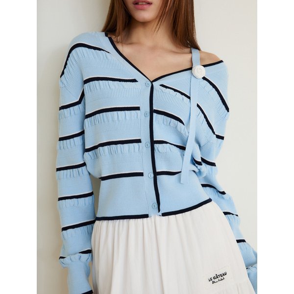 [BLUE LABEL] 로즈 원숄더 스트라이프 니트 가디건 ES2OKG01