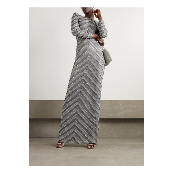 나임 칸 크리스털 장식 메시 가운 그레이 1647597331955767