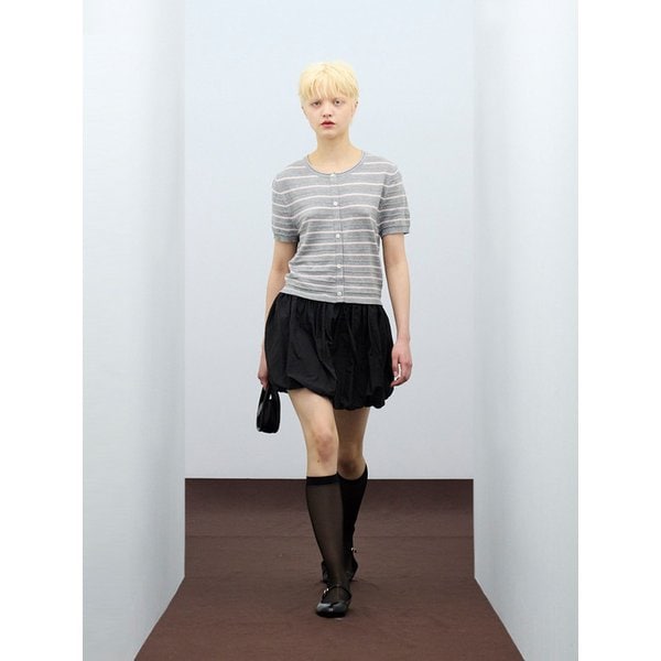 85-VIVA132 스트라이프 펀칭 반팔 숏 슬리브 니트 가디건 그레이