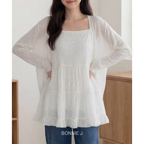 보니제이 여리여리핏 뷔스티에 탑 셔링 끈나시 도트 블라우스 프릴 캉캉 나시 블랙 화이트