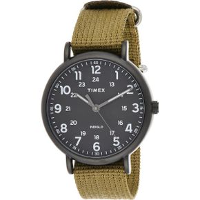 영국 타이맥스 시계 Timex Weekender XL 43 mm Men Black Case Olive Fabric Strap Watch TW2U68