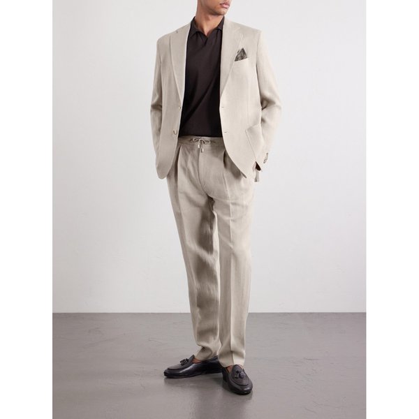 드 페트릴로 스트레이트 레그 플리츠 리넨 수트 팬츠 46376663163094020