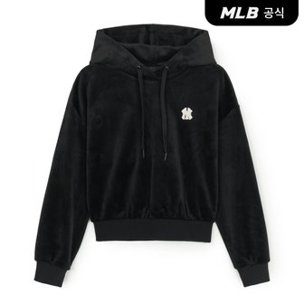 MLB [코리아공식] 여성 베이직 골지 벨로아 크롭 후드티 NY (Black)