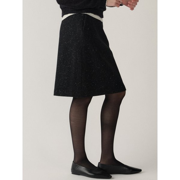 wool tweed midi skirt (black)