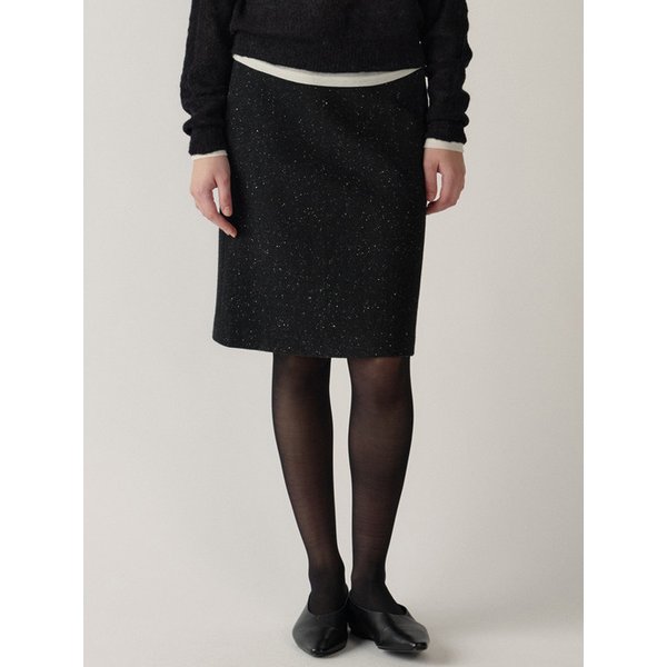 wool tweed midi skirt (black)