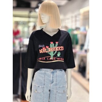 베네통 [파주점] 브이넥 린넨 티셔츠 BATSB2531-BK
