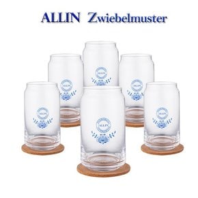 ALLIN 알린 쯔비벨블루 북유럽풍 비어캔글라스 카페유리컵 480ML 6P (알린코르크컵받침6P증정)