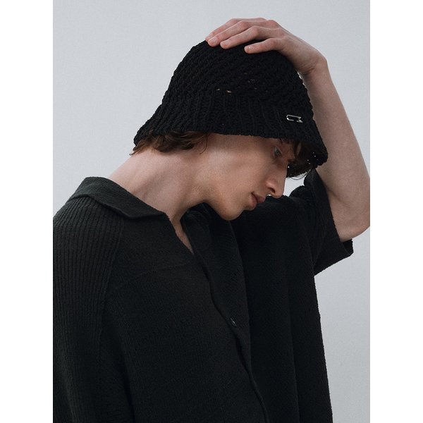 Paper yarn crochet bucket hat_Black