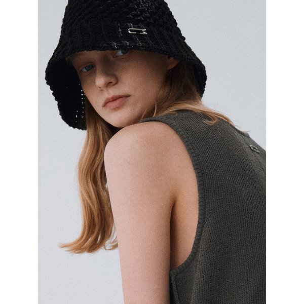 Paper yarn crochet bucket hat_Black