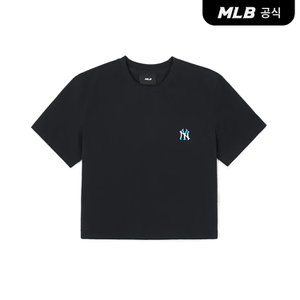 MLB [코리아공식]여성 베이직 에슬레저 슬림 크롭 반팔 티셔츠 NY (Black)