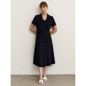 Collar Long Dress-navy