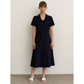 Collar Long Dress-navy