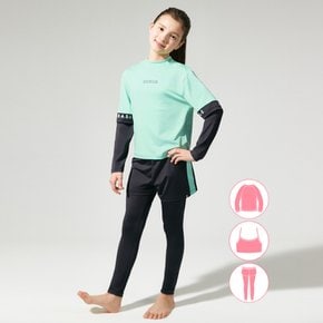 여아동 민트 래쉬가드 워터레깅스 비치반바지 세트 BEG-Y601T
