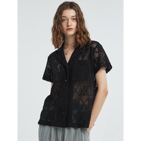 Punching Open Collar Shirt [Black]