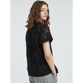 Punching Open Collar Shirt [Black]